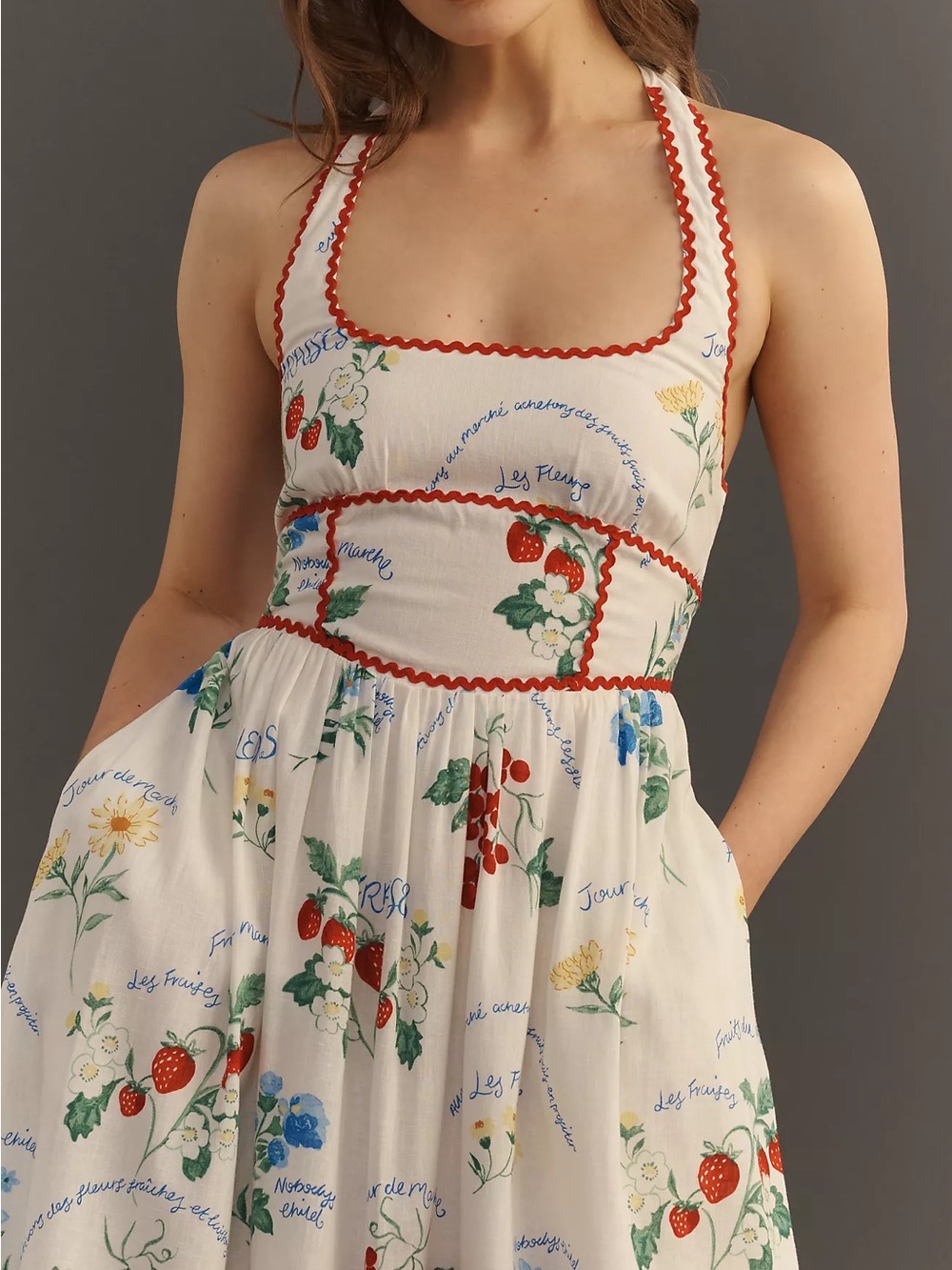 NOBODY’S CHILD WHITE PRINTED HALTERNECK HALLIE MIDI DRESS - Picture 5 of 11